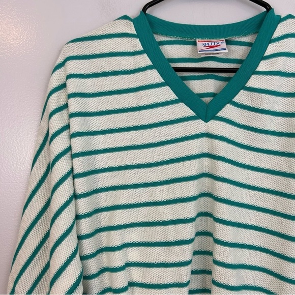 Vintage Speedo Green & White Striped Dolman Cuffed Blouse Size Medium - Picture 8 of 11
